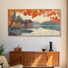 Carregar imagem no visualizador da galeria, Autumn Japanese Lake House Canvas Print | Fall Wall Art Home Decor | Seasonal Fall Art | Gift Idea | 2024 Autumn Home Wall Art
