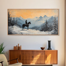Cargar imagen en el visor de la galería, Female cowboy in fall forest, Framed Canvas Print, captivating Western portrait in autumn scenery, art piece seasonal farmhouse rustic decor

