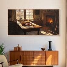 Load image into Gallery viewer, Cozy Kitchen Framed Canvas Print Autumn Fireplace Rustic Home Decor Seasonal Fall Art Large Wall Art Gift for Thanksgiving Decor
