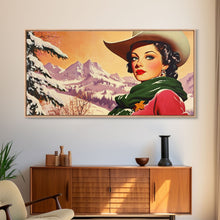 Carregar imagem no visualizador da galeria, Framed Canvas Print winter wonderland scene, snow-covered trees and a peaceful horizon, serene holiday wall art ideal rustic Christmas decor
