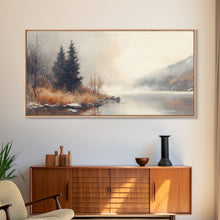 Load image into Gallery viewer, Fall On The River, Framed Canvas Print, Beautiful Watercolor Painting Of an Autumn Landscape, Ready To Hang Seasonal Decor
