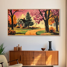 Carregar imagem no visualizador da galeria, Autumn Landscape Framed Canvas Print, Cozy Country Farmhouse Pathway Art, Fall Home Decor, Modern Farmhouse Seasonal Wall Art Gift Idea
