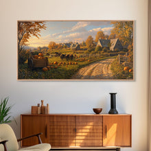 Carregar imagem no visualizador da galeria, Autumn Pumpkin Harvest Framed Canvas Print, Fall Country Farm Scene Wall Art, Best Autumn Decor, Cozy Farmhouse Gift Idea
