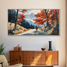 Load image into Gallery viewer, Cowboy Riding In Winter Snow Framed Canvas Print Tall Art Winter Landscape Rustic Christmas Decor Western Home Wall Art Mountain Gift Idea
