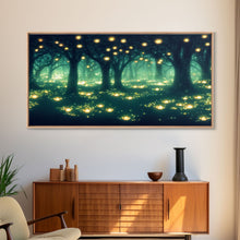 Cargar imagen en el visor de la galería, Fireflies At Night In A Fantasy Forest,  Framed Ready To Hang Canvas Print, beautiful wall art, guest room decor

