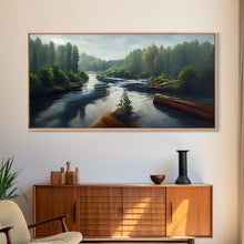 Cargar imagen en el visor de la galería, Flowing River wall decor, ready to hang canvas print wall art, blue river cabin art, lake house art
