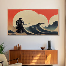 Load image into Gallery viewer, Japanese Samurai Fighting A Tidal Wave, ready to hang canvas print wall art, framed canvas wall art, mancave decor
