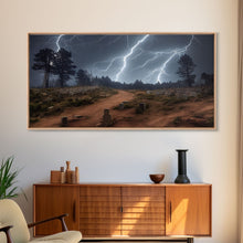 Carregar imagem no visualizador da galeria, Gloomy Haunted Graveyard At Night, Lightning Storm, Halloween Cemetery Art, ready to hang canvas print wall art
