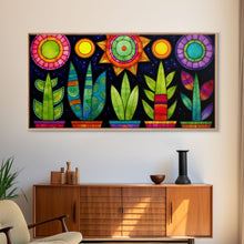 Carregar imagem no visualizador da galeria, Boho Style Minimalist Arizona Art, Framed Canvas Print, Retro Abstract Succulent Art, Southwest Decor
