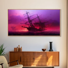 Load image into Gallery viewer, Outrun Style Ghost Ship, Abandoned Pirate Ship, ready to hang canvas print, framed art, cool unique wall decor
