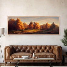 Carregar imagem no visualizador da galeria, A Forest In Autumn, Fall Decor, Extra Large Wall Art, Framed Panoramic Canvas Print, Framed Wall Decor
