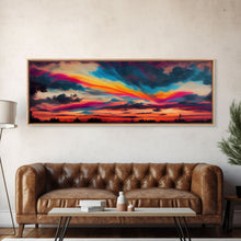 Carregar imagem no visualizador da galeria, Beautiful Panoramic Watercolor Sunset, Extra Large Wall Art, Framed Panoramic Canvas Print, Framed Wall Art
