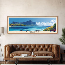 Load image into Gallery viewer, Blue Bay, Mauritius Panoramic Print, Vacation Gift, Mauritius Wall Art, Beach Painting, Beach Decor, Large Wall Art, Wood Frame Art
