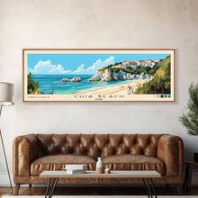 Cargar imagen en el visor de la galería, Chia Beach, Italy Panoramic Beach Print, Vacation Gift, Italy Wall Art, Framed Canvas Print, Framed Beach Painting
