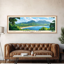 Cargar imagen en el visor de la galería, Hanalei Bay, Hawaii Panoramic Print, Vacation Gift, Hawaii Wall Art, Beach Painting, Beach Decor, Large Wall Art, Wood Frame Art
