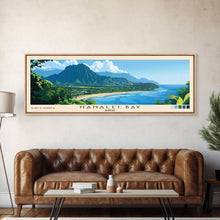 Cargar imagen en el visor de la galería, Hanalei Bay, Hawaii Panoramic Beach Print, Vacation Gift, Hawaii Wall Art, Framed Canvas Print, Framed Beach Painting
