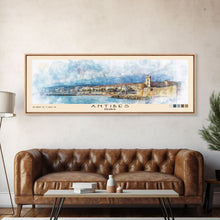 Load image into Gallery viewer, Antibes, France Watercolor Print, Vacation Gift, France Wall Art, Beach Painting, Beach Decor, Large Wall Art, Wood Frame Art
