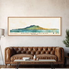 Load image into Gallery viewer, Auckland Island, New Zealand Watercolor Print, Vacation Gift, New Zealand Wall Art, Beach Painting, Beach Decor, Large Wall Art, Wood Frame Art
