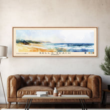 Load image into Gallery viewer, Bells Beach, Australia Watercolor Beach Print, Vacation Gift, Australia Wall Art, Framed Canvas Print, Framed Beach Painting
