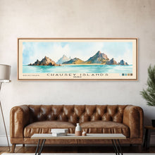 Cargar imagen en el visor de la galería, Chausey Islands, France Watercolor Beach Print, Vacation Gift, France Wall Art, Framed Canvas Print, Framed Beach Painting
