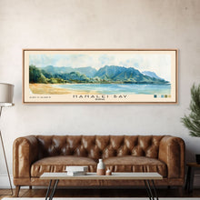 Cargar imagen en el visor de la galería, Hanalei Bay, Hawaii Watercolor Beach Print, Vacation Gift, Hawaii Wall Art, Framed Canvas Print, Framed Beach Painting
