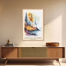 Load image into Gallery viewer, Apostle Islands, Wisconsin Watercolor Print, Vacation Gift, Wisconsin Wall Art, Beach Painting, Beach Decor, Large Wall Art, Wood Frame Art

