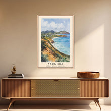 Load image into Gallery viewer, Barbuda, Antigua and Barbuda Watercolor Beach Print, Vacation Gift, Antigua and Barbuda Wall Art, Framed Canvas Print, Framed Beach Painting
