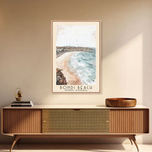 Load image into Gallery viewer, Bondi Beach, Sydney, Australia Watercolor Print, Vacation Gift, Sydney, Australia Wall Art, Beach Painting, Beach Decor, Large Wall Art, Wood Frame Art

