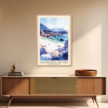 Load image into Gallery viewer, Boulders Beach, Cape Town, South Africa Watercolor Print, Vacation Gift, South Africa Wall Art, Beach Painting, Beach Decor, Large Wall Art, Wood Frame Art
