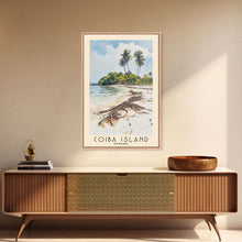 Load image into Gallery viewer, Coiba Island, Panamá Watercolor Beach Print, Vacation Gift, Panamá Wall Art, Framed Canvas Print, Framed Beach Painting
