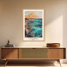 Load image into Gallery viewer, Cozumel, Mexico Watercolor Print, Vacation Gift, Mexico Wall Art, Beach Painting, Beach Decor, Large Wall Art, Wood Frame Art
