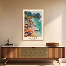 Load image into Gallery viewer, El Nido, Philippines Watercolor Beach Print, Vacation Gift, Philippines Wall Art, Framed Canvas Print, Framed Beach Painting
