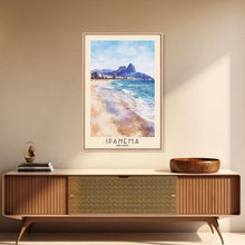 Load image into Gallery viewer, Ipanema, Brazil Watercolor Print, Vacation Gift, Brazil Wall Art, Beach Painting, Beach Decor, Large Wall Art, Wood Frame Art
