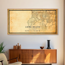 Load image into Gallery viewer, Long Beach map print poster or framed canvas | California map print poster canvas | Long Beach city map print poster canvas, distressed map
