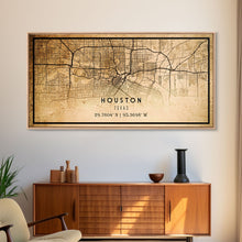 Load image into Gallery viewer, Distressed Houston map print poster canvas print, framed road map art, Texas map print poster canvas, Houston city map print poster canvas
