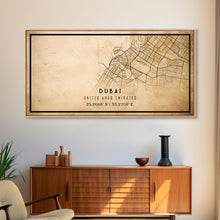 Load image into Gallery viewer, Dubai UAE map print poster or framed canvas, Dubai map print poster canvas, Dubai city map print poster canvas, Vintage Travel Art
