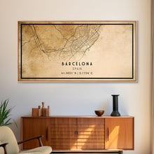 Load image into Gallery viewer, Barcelona Spain map print poster or framed canvas, Barcelona map print poster canvas, Spain city map print poster canvas, Vintage Travel Art
