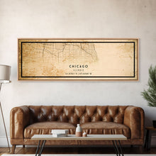 Load image into Gallery viewer, Distressed Panoramic Chicago map print poster or framed canvas, Illinois road map print poster canvas, Chicago city map print poster canvas
