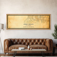 Load image into Gallery viewer, Panoramic Long Beach map print poster or framed canvas | California map print poster canvas | city map print poster canvas, distressed map
