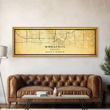 Load image into Gallery viewer, Minneapolis Panoramic map print poster or framed canvas, Minnesota map print poster canvas, Minneapolis road map print poster canvas
