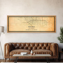 Load image into Gallery viewer, Panoramic Distressed Fresno California Map, Framed Canvas Print Or Poster, California Map Print, City Wall Art Map Print, Rustic Map Art

