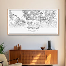 Cargar imagen en el visor de la galería, Chesapeake Street Map, Virginia Map, Map Print, Modern Art, Wall Art, Canvas Art, Gift For Friend, Teen Bedroom Décor, Rustic Mantle Décor
