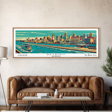 Load image into Gallery viewer, Detroit Michigan Panoramic Travel Poster Canvas Print

