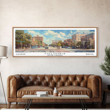 Cargar imagen en el visor de la galería, Columbia South Carolina Panoramic Watercolor Painting Framed Canvas Print, Travel Poster Art, Urban Cityscape, Living Room Decor, Wall Hanging, Office Art, Southern Charm Gift
