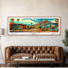 Cargar imagen en el visor de la galería, Chandler Arizona Panoramic Wall Art Framed Canvas Print, Mid Century Modern Art, Pop Art Style, Travel Poster, Home Decor, Retro Style
