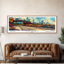 Cargar imagen en el visor de la galería, Cincinnati Ohio Panoramic Painting Framed Canvas Print, Mid Century Modern Art, Pop Art Style, Travel Poster, Wall Art Decor
