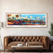 Load image into Gallery viewer, Corpus Christi Texas Panoramic Painting Framed Canvas Print, Mid Century Modern Art, Pop Art Style, Travel Poster, Living Room Decor
