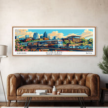 Load image into Gallery viewer, Durham North Carolina Panoramic Travel Poster Framed Canvas Print, Mid Century Modern Art, Pop Art Style, Wall Art Decor, Home Decoration
