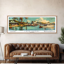 Carregar imagem no visualizador da galeria, Cape Coral Florida Panoramic Wall Art, Retro Pop Art Framed Canvas Print, Mid Century Modern Travel Poster, Living Room Decor, Office Wall Art
