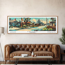 Carregar imagem no visualizador da galeria, Fresno California Panoramic Wall Art, Retro Pop Art Framed Canvas Print, Mid Century Modern Travel Poster, Living Room Decor, Wall Hanging, Office Art
